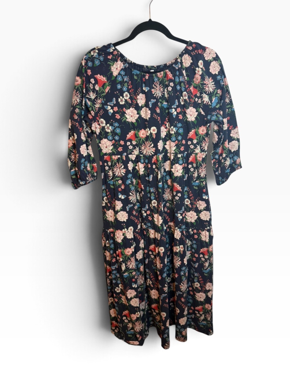 Tea Collection Women’s 3/4 Sleeve Floral Tiered Cotton Midi Dress